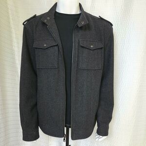 Emanuel Ungaro Moto Style Jacket Men's XXL Lined Wool Blend Charcoal Gray